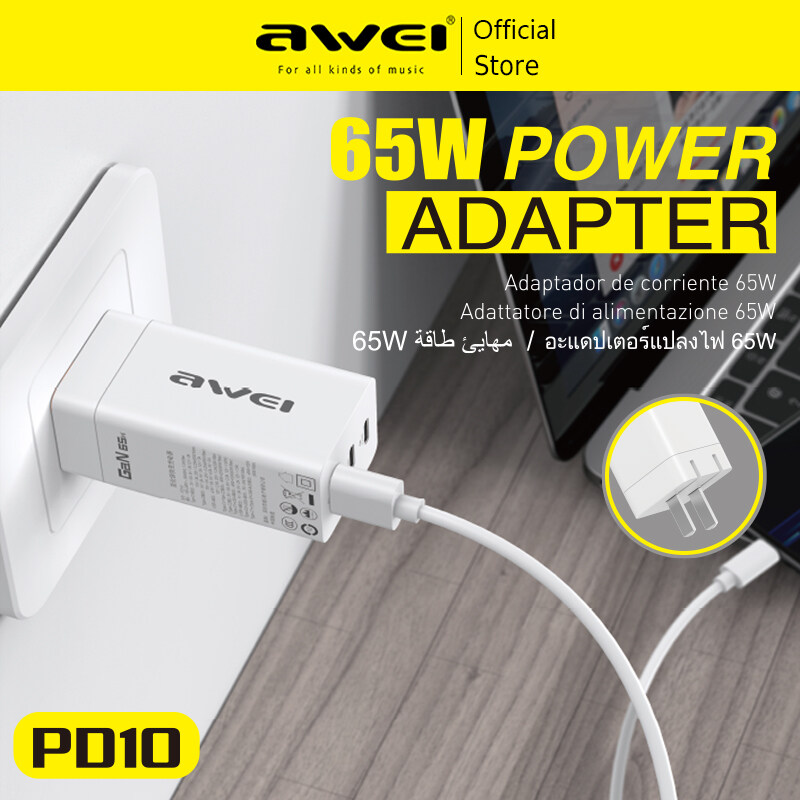 Awei PD10 PD 65W Bộ sạc nhanh GaN Sạc nhanh 2 loại C 65W 1 USB A 30W với