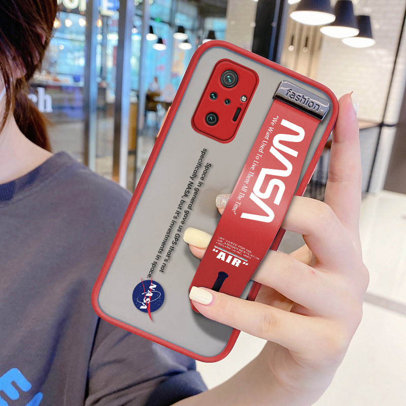 (With Wristband) Hontinga Casing Case For Xiaomi Redmi Note 10 Pro Note 10S Case Shockproof NASA Transparent Phone Case Soft Edge Full Lens Protection Camera Protector Back Cover Casing Hard Case For Boys For Grils
