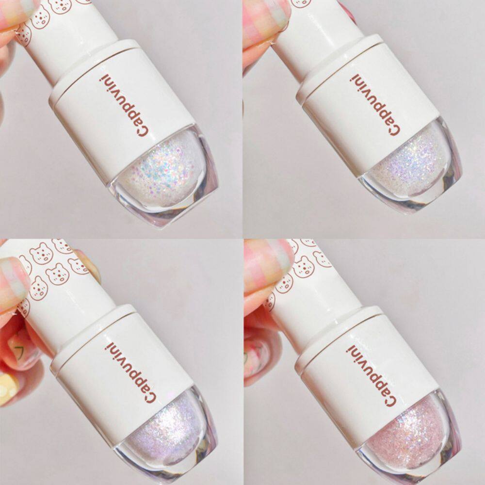 Cappuvini 6 Colors Liquid Eyeshadow Highlight Sequins Glitter Eye Shadow Pearlescent Lying Silkworm Waterproof Lasting Shiny Eye Cosmetic INS