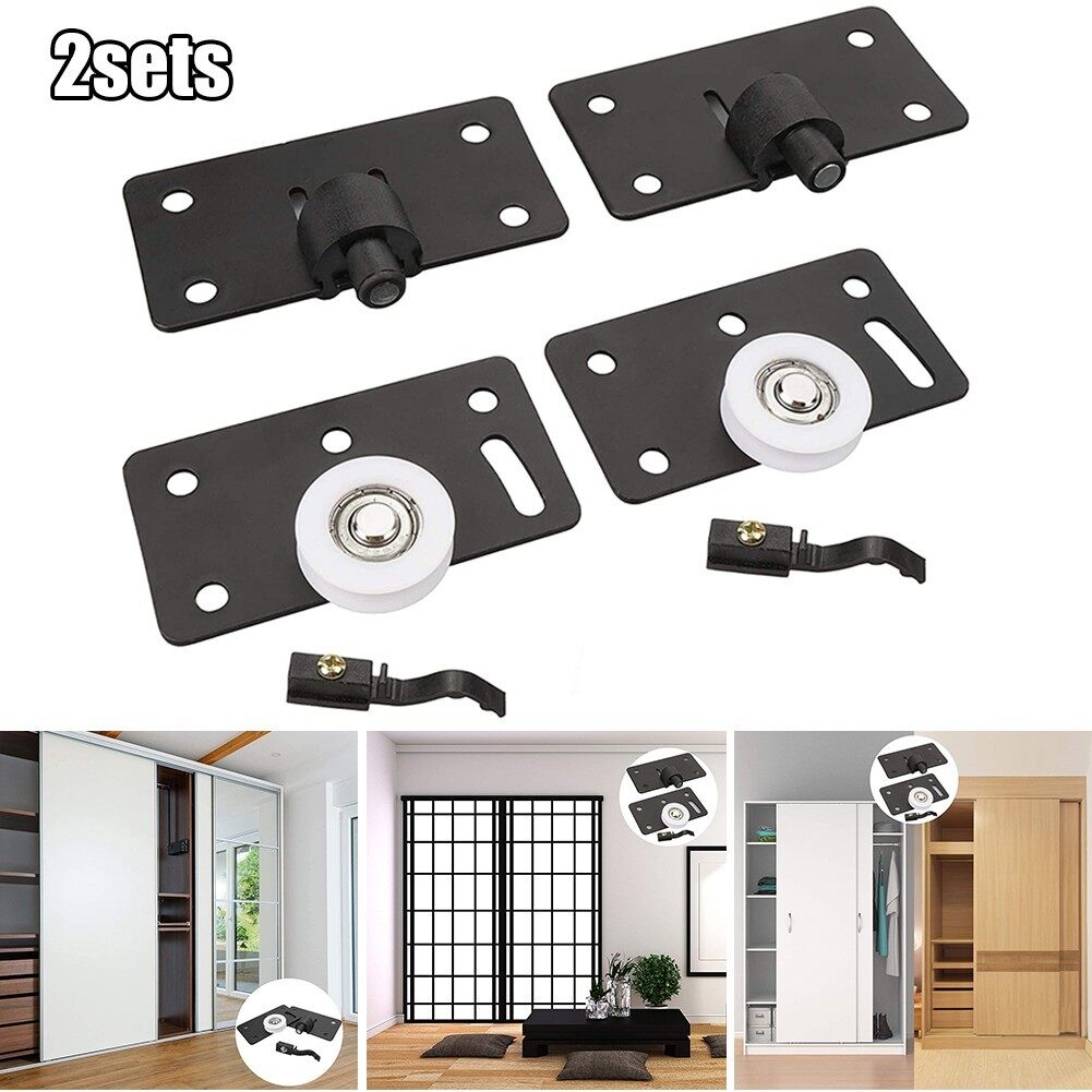 2 Sets Sliding Door Roller Adjustable Height Black Closet Concave Door