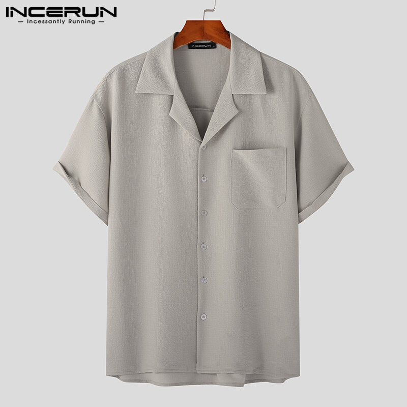 Medussa INCERUN Men's Turn-Down-Collar Solid Tops Simple Loose Button Down Shirts