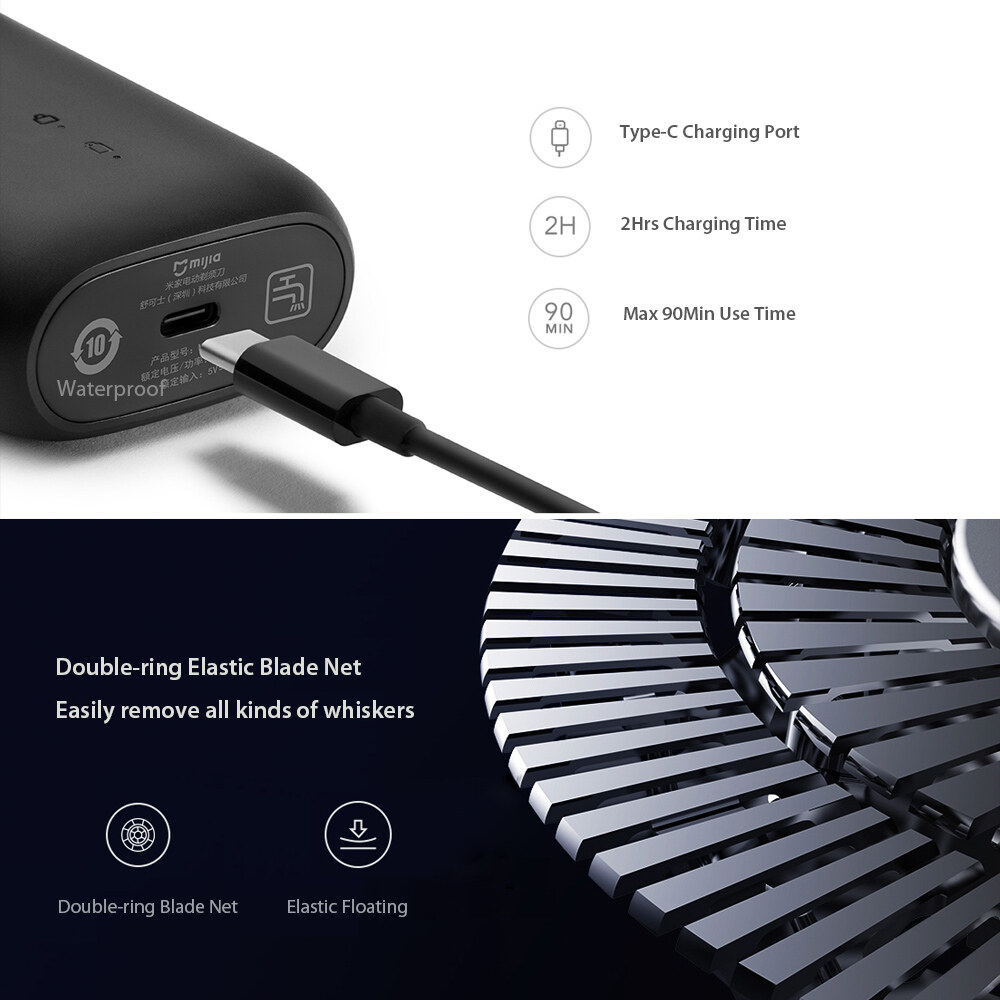 KKnoon Máy Cạo Râu Điện Xiaomi Mijia, Dao Cạo Khô Ướt Chống Nước 2 Đầu Nổi Lưỡi Tròn Đôi Máy Cạo Râu Sạc USB, Dành Cho Nam