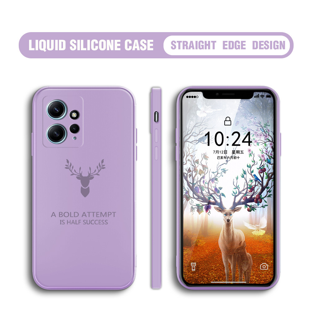 Hontinga Casing Case For Xiaomi Redmi Note 12 4G Case Square Original Liquid Soft Silicone Deer Reindeer Full Cover Camera Protection Cases Back Cover Phone Casing Softcase