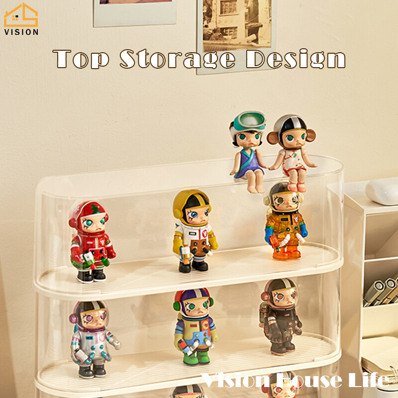 Tầm Nhìn 1Pcs Stackable Đồ Chơi Lưu Trữ Hộp Trong Suốt Chống Bụi Mô hình búp bê hộp hiển thị Pop Mart Tay Cầm giá lưu trữ Với Rõ Ràng Bìa Cầm Tay kệ trưng bày
