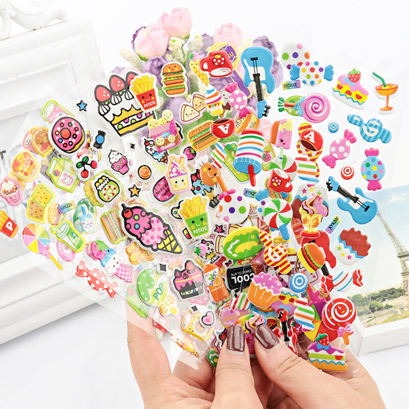 （Ready Stock)20 Sheets 3D Cartoon Stickers Waterproof Bubble PVC DIY Sticker Princess Car Girls Boys Kids Children Gifts