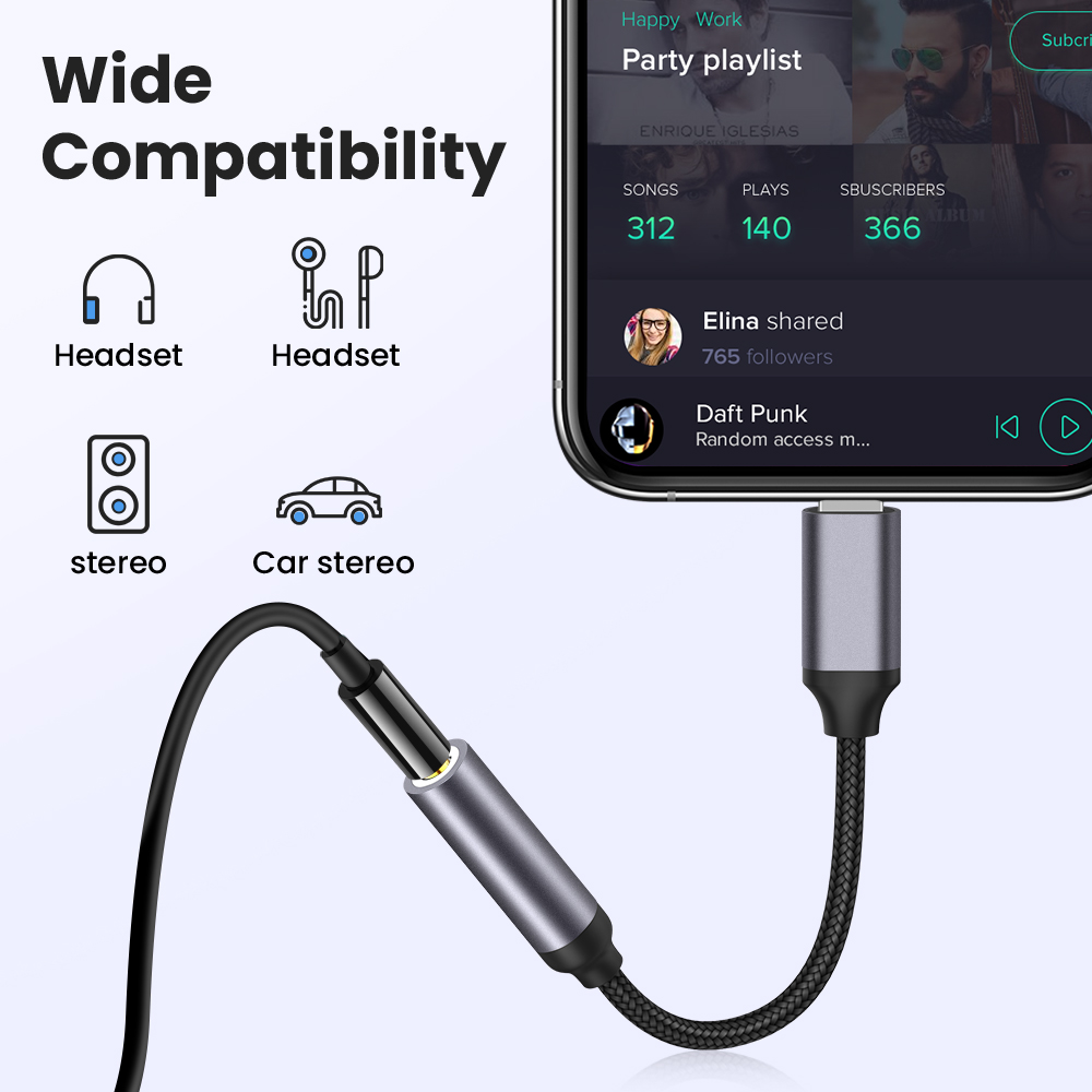 DAMILE Lightning to 3.5mm Adapter For iPhone Lightning to 3.5mm AUX Lightning Cable Adapter For iPhone 13 12 Pro Adapter iPhone Cable Headphone Connector Mini Audio Splitter for iOS 14 Above Adapter 10UL