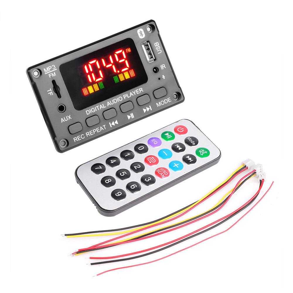 Bluetooth 5.0 MP3 Decoder Board 12V DC FM TF USB AUX Handsfree Call And Record Recording Function Decoding Board Module