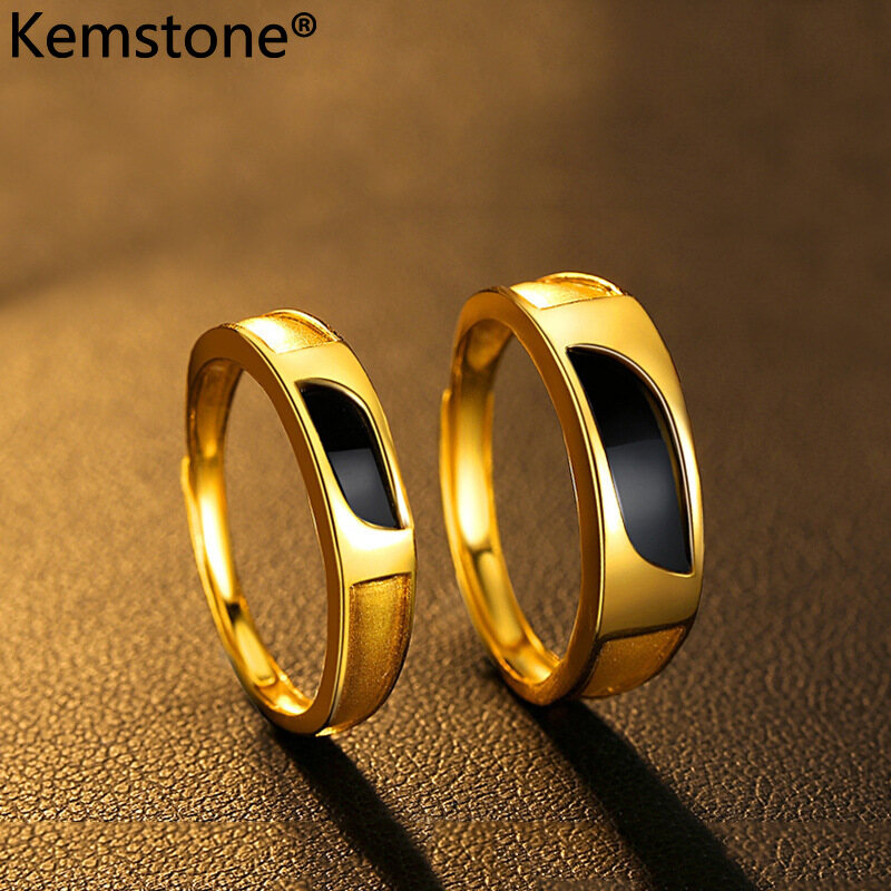 Kemstone Fashion 24k Gold Plated Open Ended Adjustable Rings Couple Jewelry Gift for Women Men