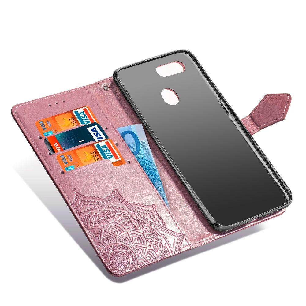 Cho OPPO A5s A3S A7 A83 A73 F11 F11 Pro F5 F7 F9 trường hợp, sang trọng 3D Relief hoa mạn đà la lật Ví da đứng Trường hợp với khe đựng thẻ và dây đeo tay Ví Ốp điện thoại Bìa