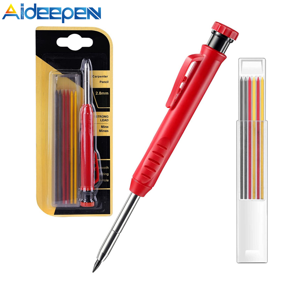 Aideepen Woodworking Deep Hole Activity Pen Refill Set Marker Scribed Graphite Refill Adjustable Woodworking Pen for Architect Construction
