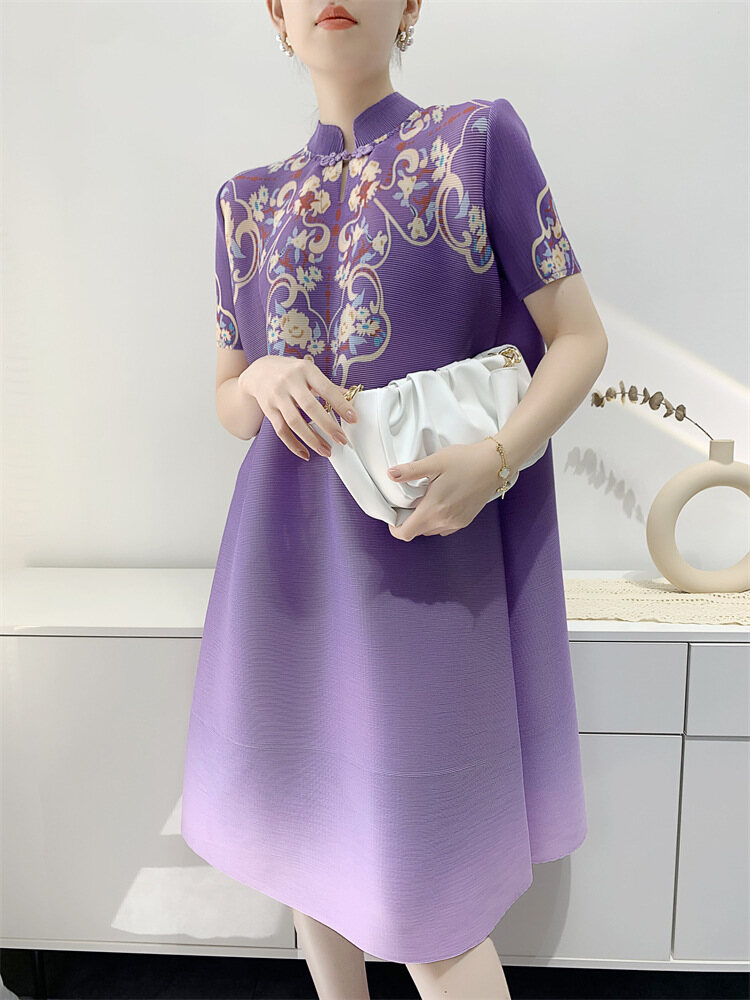 Đầm Midi Nữ Đầm Xếp Li Mới In Hình Cổ Điển