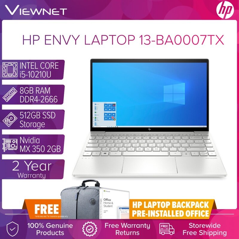 HP ENVY Laptop 13-ba0007TX i5-10210U/LCD 13.3 FHD BV LED UWVA 300 FGNWBZ/8GB/512GB SSD/MX350 2GB/W10 Home/FREE PRE-INSTALLED OFFICE Malaysia