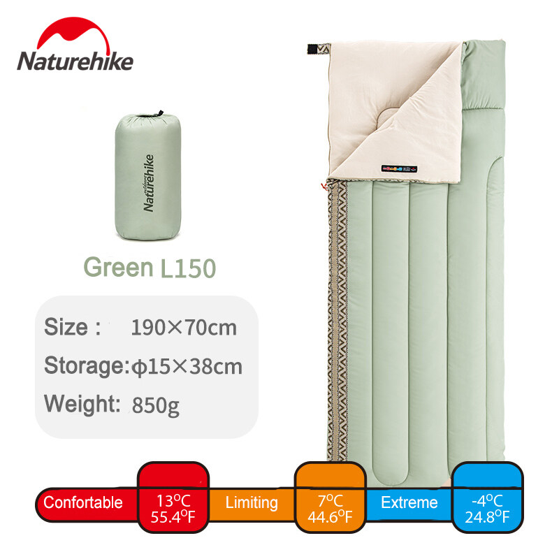 Naturehike Outdoor Ultralight L150 Envelope Sleeping Bag Comfort 13℃ Splicable Machine Washable 190*75cm Large Size Splicable Camping Travel Portable NH20MSD05