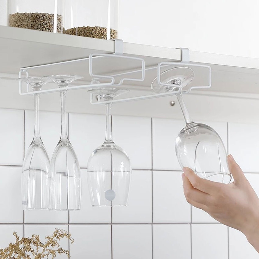Giá Để Ly Rượu Vang Kệ Đựng Đồ Có Chân Treo Tường Đảo Ngược Giá Sắp Xếp Dưới Tủ Không Cần Đục Lỗ Giá Để Ráo Nước Dụng Cụ Nhà Bếp