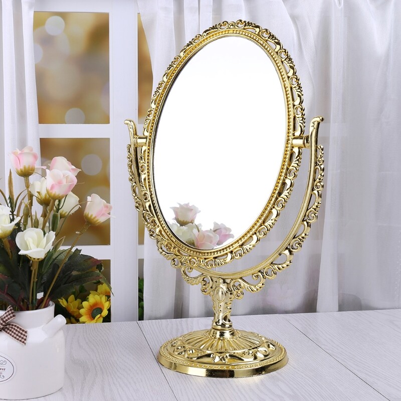 Gương trang điểm 2 mặt có giá đỡ để bàn tiện dụng - INTL