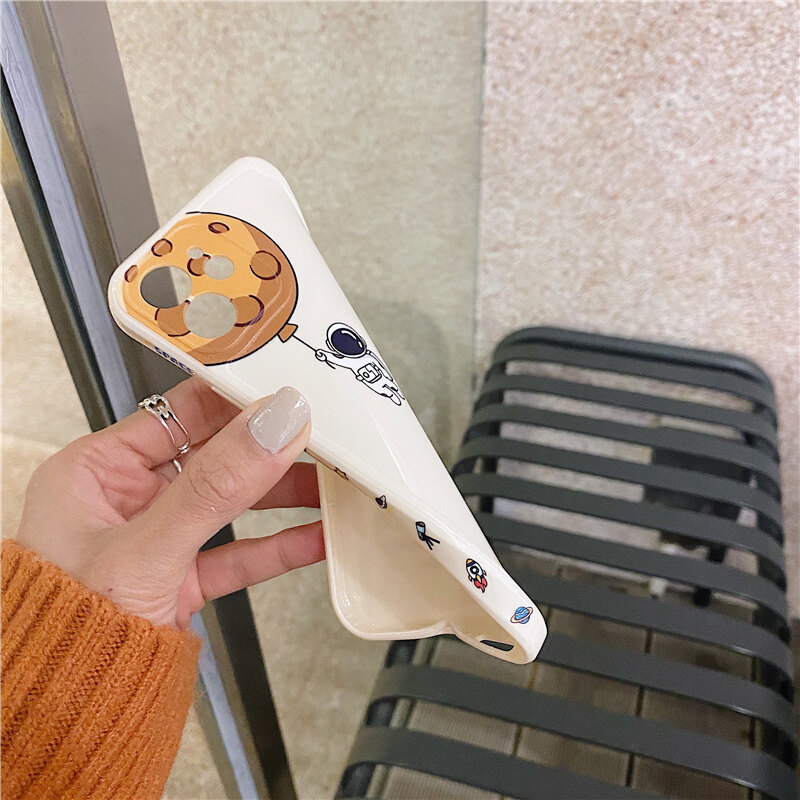 For Apple Case Liquid Side LOGO Cute Astronaut Space Soft Rubber Mobile Phone Casing for IPhone 12 PRO 11 PRO MAX X XR XS MAX 12 Mini 7 8 PLUS All-inclusive Straight Edge Shockproof TPU Cover