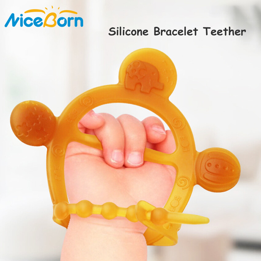 NiceBorn Baby Silicone Teethers  Wristband Teether Newborn Chewing Bite Pacifiers Teethers Smoother Teether Baby Toy BPA Free Toddlers Infant Soother Mini Cute Baby Adjustable Chew Teething Toys for Soothing Sore 3-12 Months Babies