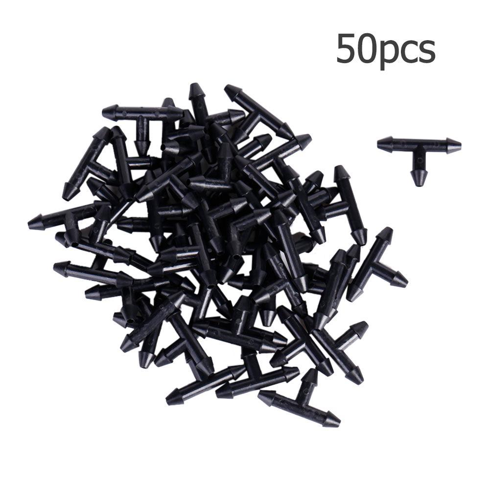 50pcs 3/5mm Garden Hose Equal Tee Micro Drip Irrigation Pipe Barbed Connector
