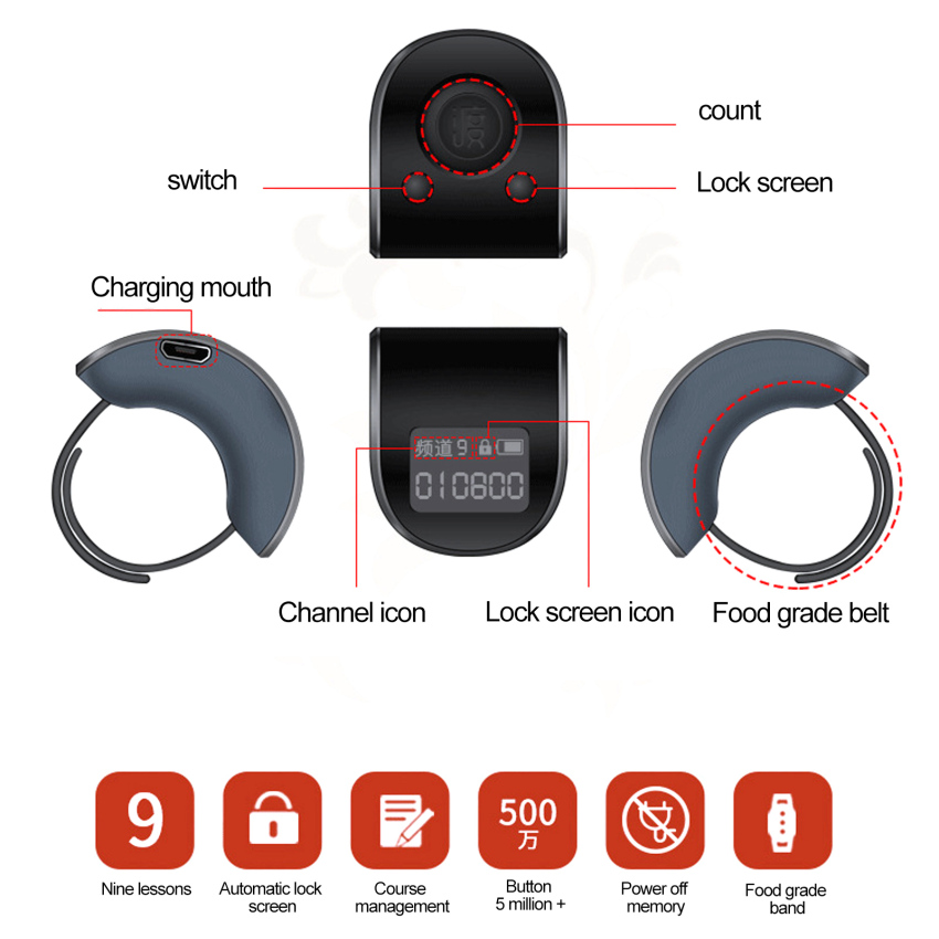 Mini Digital LCD Electronic Finger Ring Mobile Phone Counter 9 -Digit Prayer Can Charging Counter Clicker