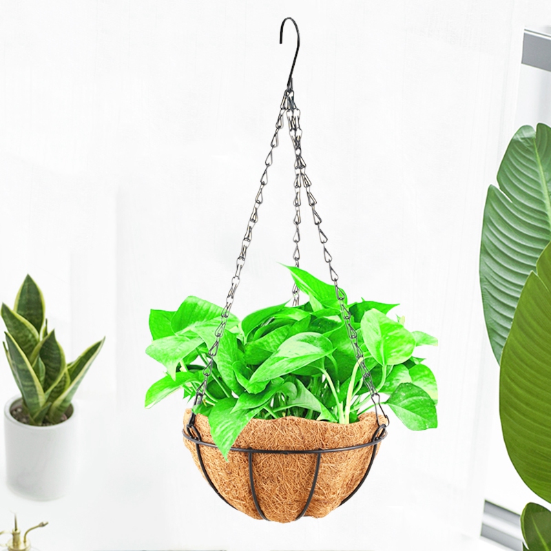 Black Growers Hanging Basket Planter with Chain Flower Plant Pot Home ...