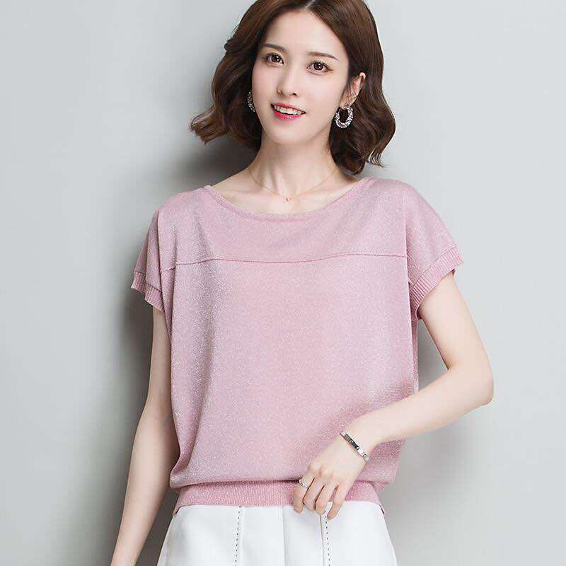 Women's Sleeveless Sweater Women's New Summer Round Neck Shirt T-shirt Sweater Women Loose Thin Short Sleeve Cotton and Linen Casual Comfortable Sweater