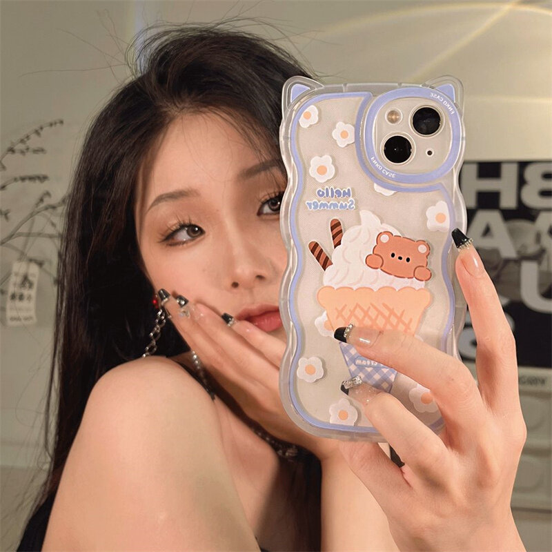 Ốp Cho iPhone 14 13 12 11 Pro Max X XR Xs Max 8 7 6 6S Plus SE 2020 Ốp Điện Thoại Tai Mèo Hình Bánh Và Bướm Ốp Bảo Vệ Mềm Trong Suốt