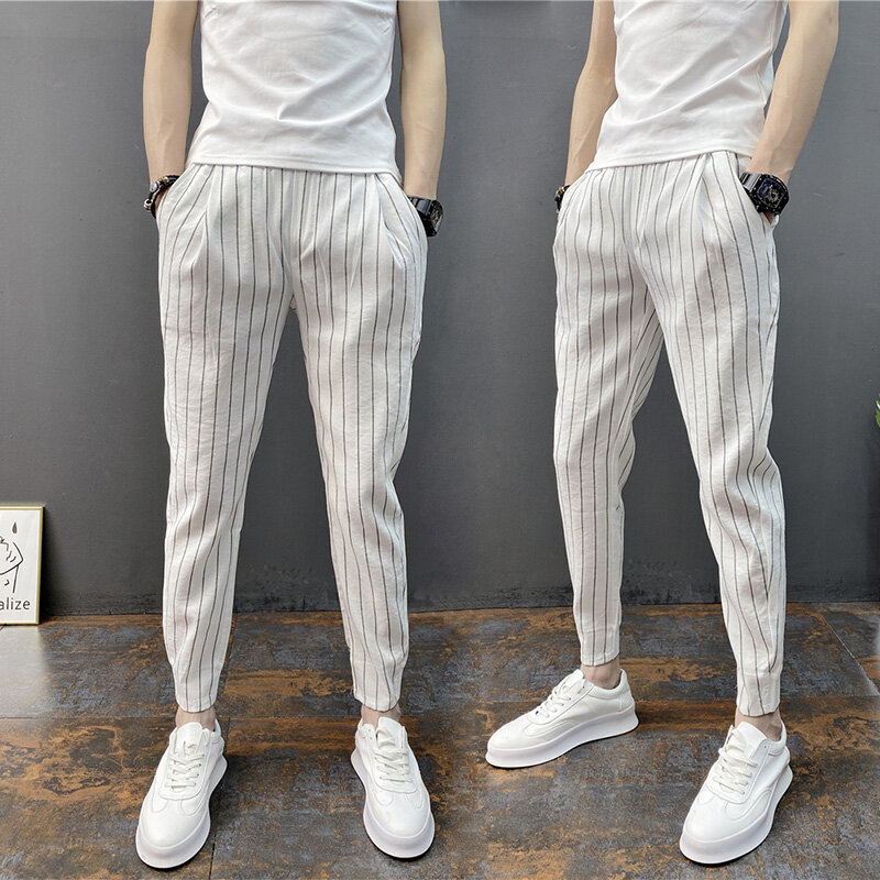 MARK BELT New Summer Stripes Casual Pants Joggers Men Skinny Long Pants Men Streetwear Slim Mens Trousers Size S-5XL