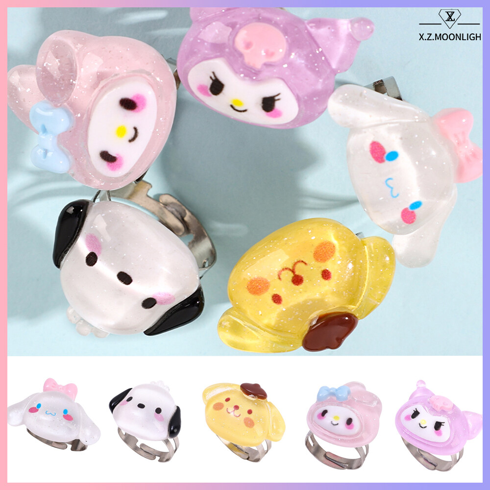 Nhẫn Đôi Nhẫn Đeo Tay Dòng Sanrio Flash Cinnamoroll Kuromi Anime Trong Suốt Dễ Thương Hở Điều Chỉnh Được Hoạt Hình Dễ Thương