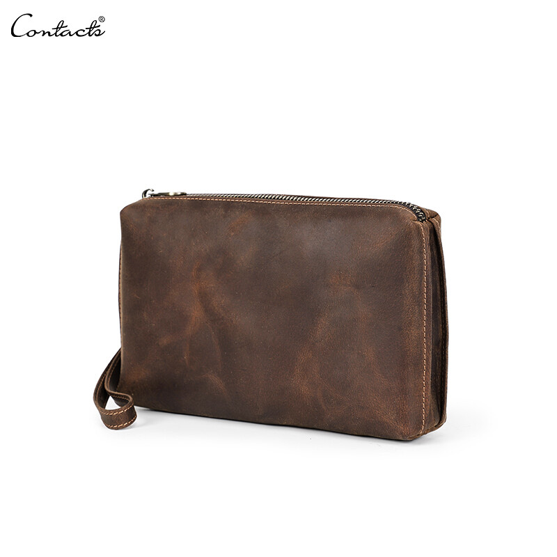 Genuine Leather Vintage Men's Clutch Bag RFID Clutch Wallet Bag Casual