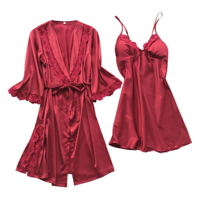 Nơi bán Mới Mềm Kimono Áo Dây Áo Tắm Nữ Lụa Phù Dâu Áo Choàng Gợi Cảm Mặc Áo Choàng Đỏ Satin Áo Dây Nữ ĐầM Bầu Bán Chạy Nhất Pijama @ 50