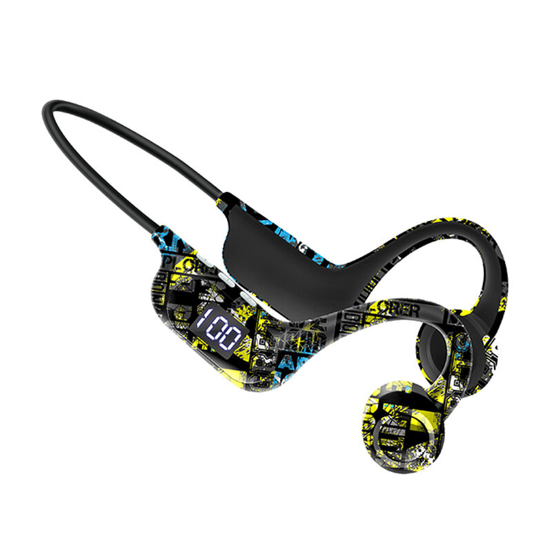 AKZ-G9 graffiti dẫn truyền âm thanh qua xương Tai nghe không dây Bluetooth Plug-in Màn hình hiển thị kỹ thuật số treo tai tai nghe không dây