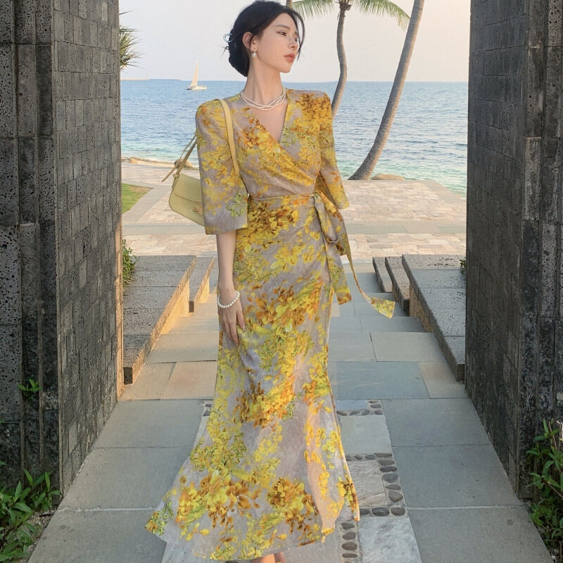 Long Dress Summer Women's V-Neck Dress