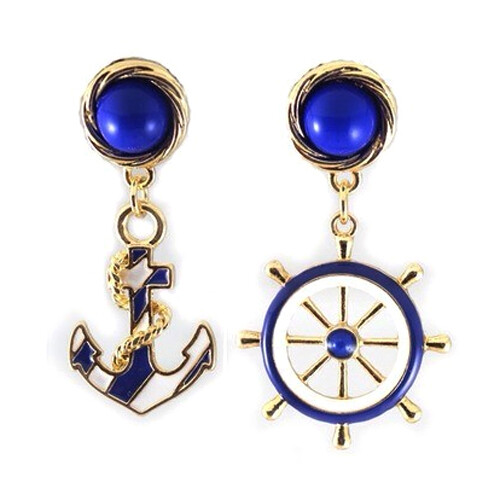 Gravitational Wave Women's Elegant Navy Anchor Helm Style Alloy Long Dangle Drop Jewelry Earrings