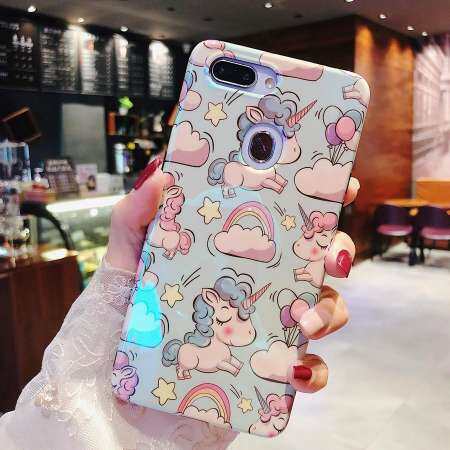 ภาพวาดยูนิคอร์นสำหรับ OPPO F9 แฟชั่น Blue Ray กระจกซิลิโคนฝาหลังสำหรับ OPPO F9 เคสโทรศัพท์