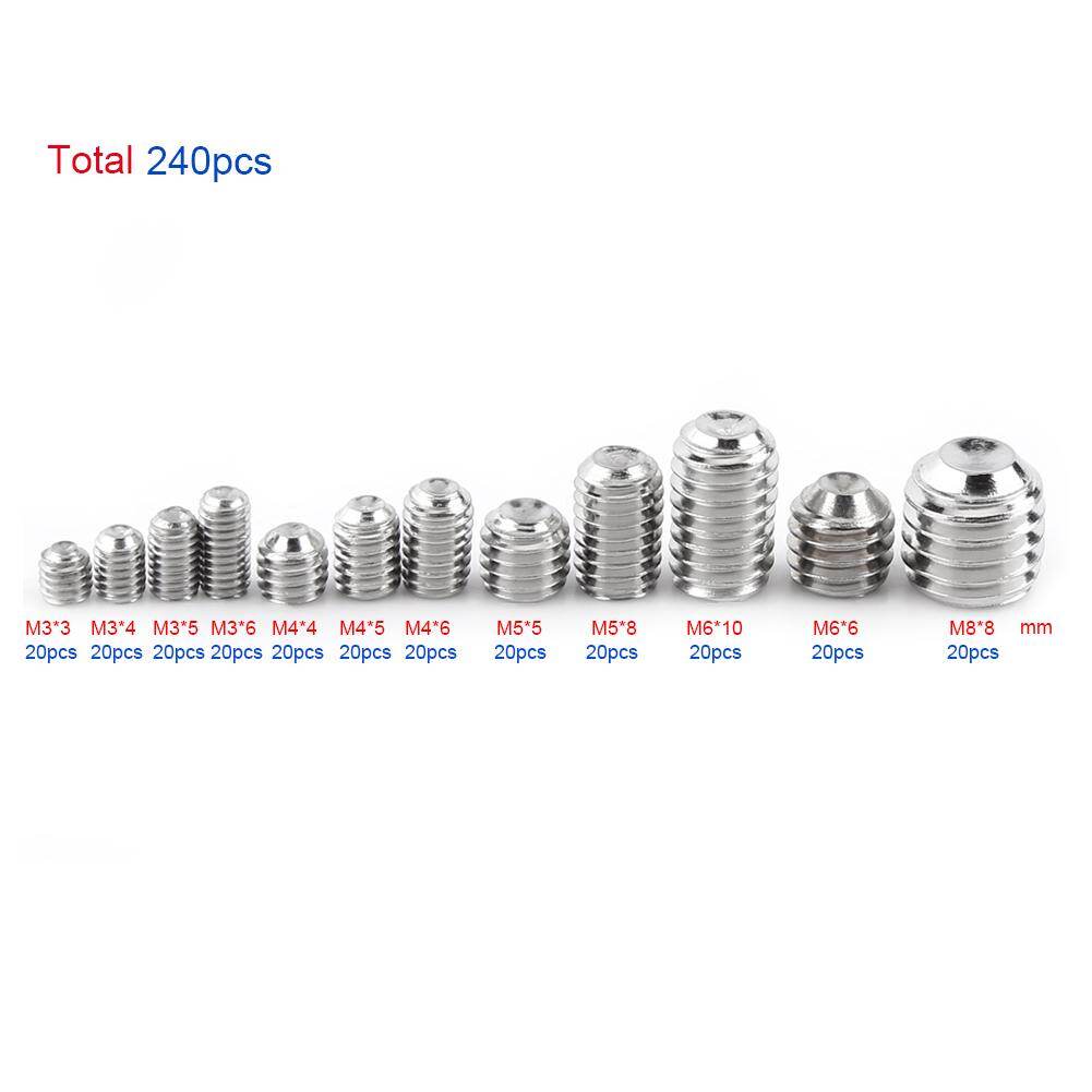 240pcs M3/M4/M5/M6/M8 Hex Socket Set Screws Assortment Kit with Hex Keys