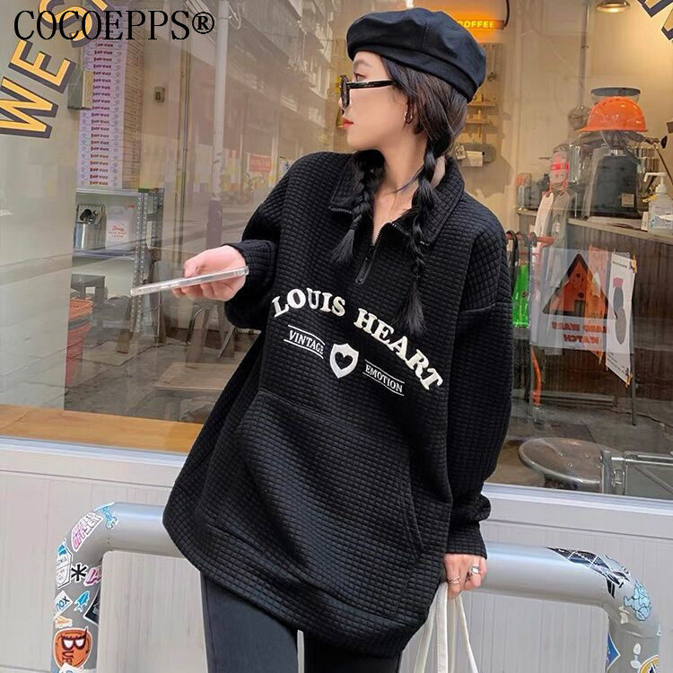 COCOEPPS new year clothes 2024 Sweater Women Wafgway Polo Lapel Korean Style Loose Embroidered Long Sleeves TOP