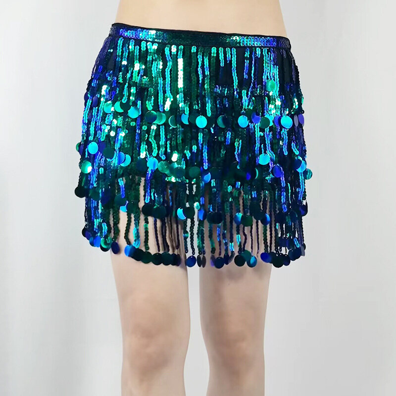 Belly Dance Beaded Sequins Chain Indian Dance Performance Practice Waist Sexy Hip Scarf Sance Skirt