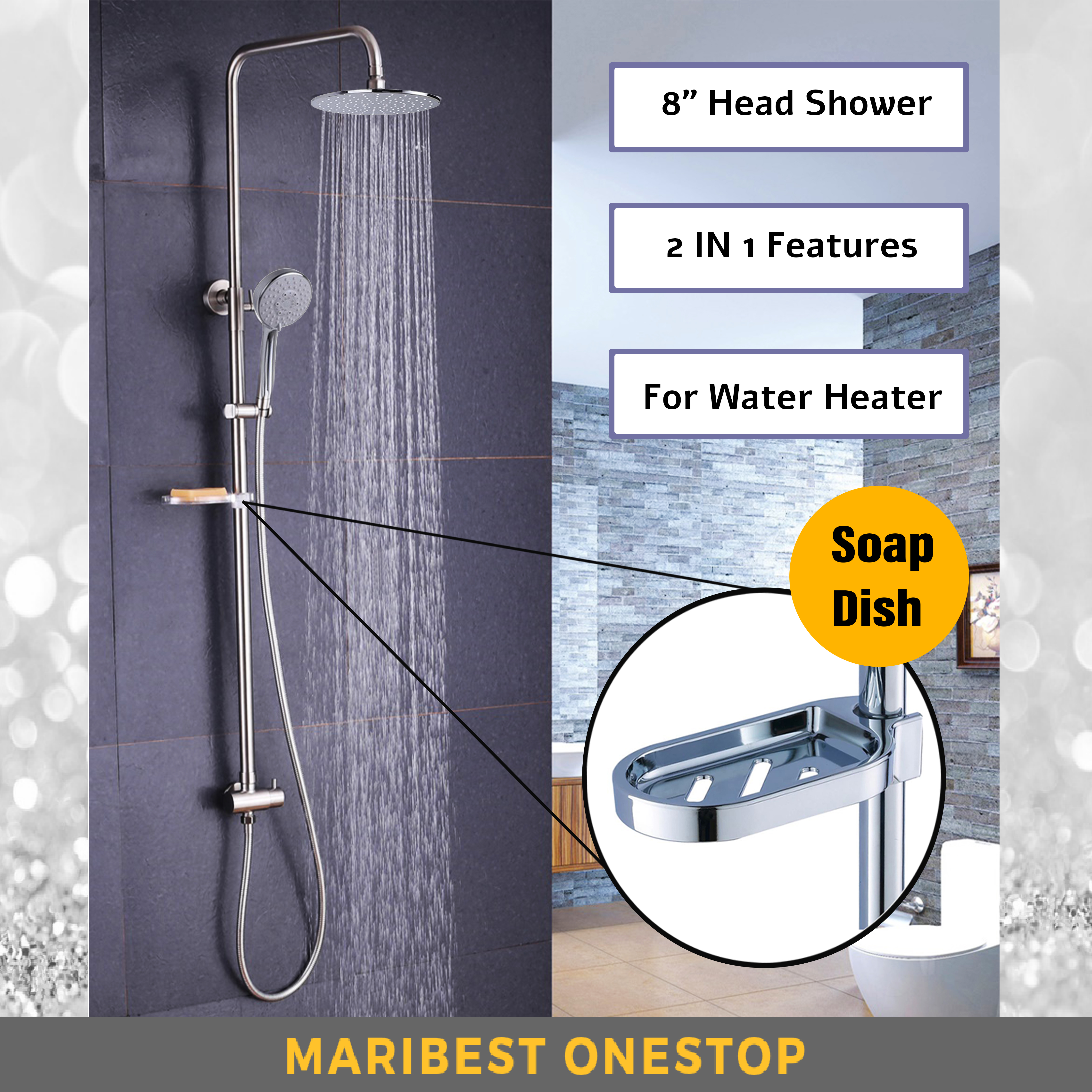 ABS-201688 BRASSCO 2 in 1 8 Circle Rain Shower Hand Shower Set For Water  Heater with Soap Dish | Lazada
