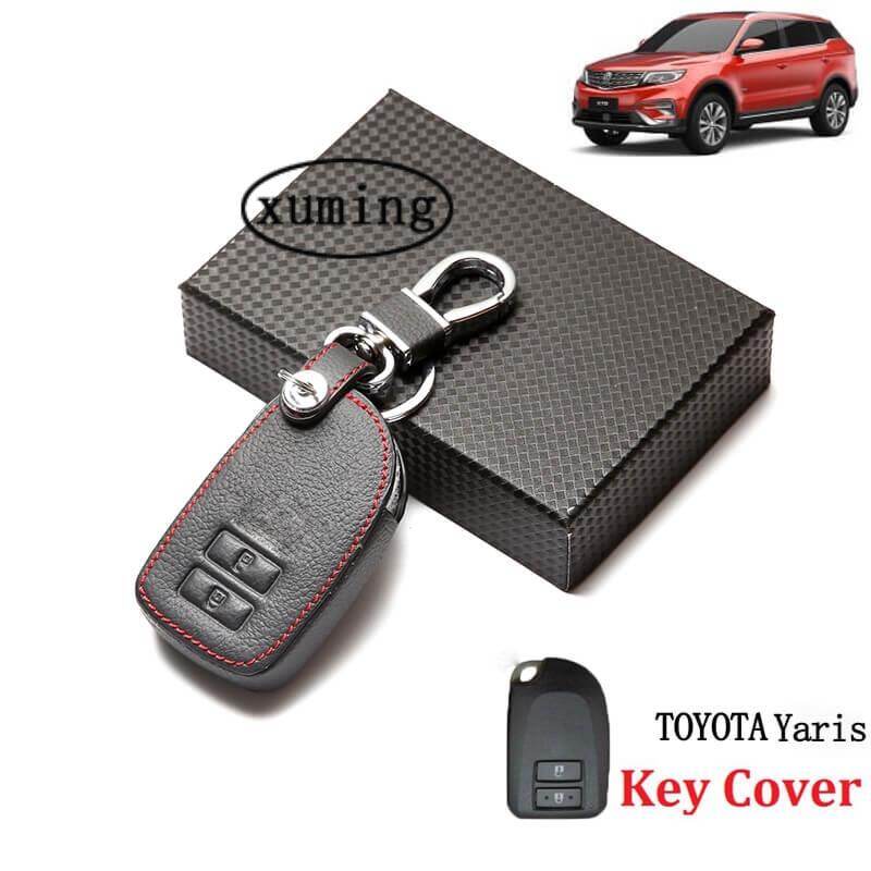 Xuming For Toyota New Yaris Vios Key Leather Cover Casing Car Key Cover Car Key Chain Ring 2 Buttons