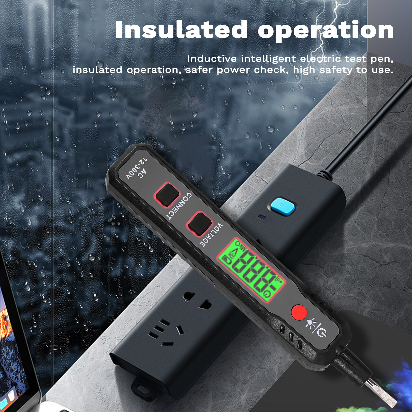 Smart Sensor LCD Display Electric Test Pen AC12-300V Voltage Tester Live/Zero Wire Detector Cable Breakpoint Finder with Flashlight and Sound Light Alarm Function