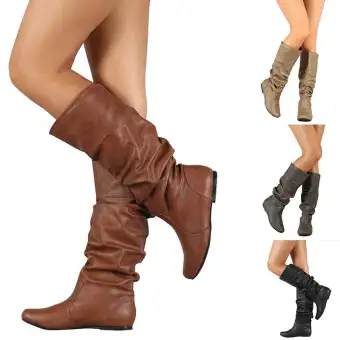 long flat boots leather