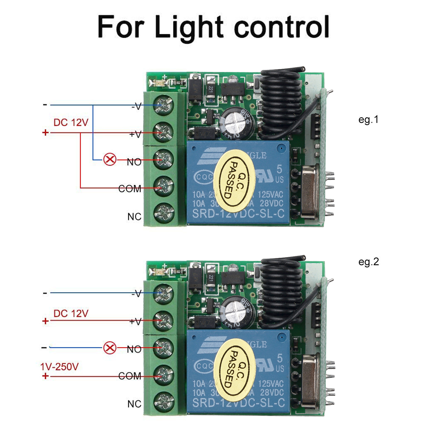 KEBETEME 433Mhz Remote Controls With Universal Wireless Remote Control Switch DC 12V 1CH Relay Receiver Module RF Transmitter