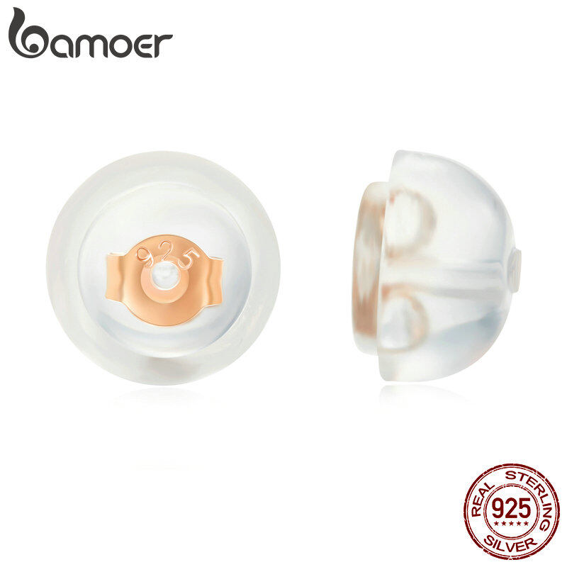 BAMOER 925 Sterling Silver Earplugs Silicone Earrings Backs Accessories EF003