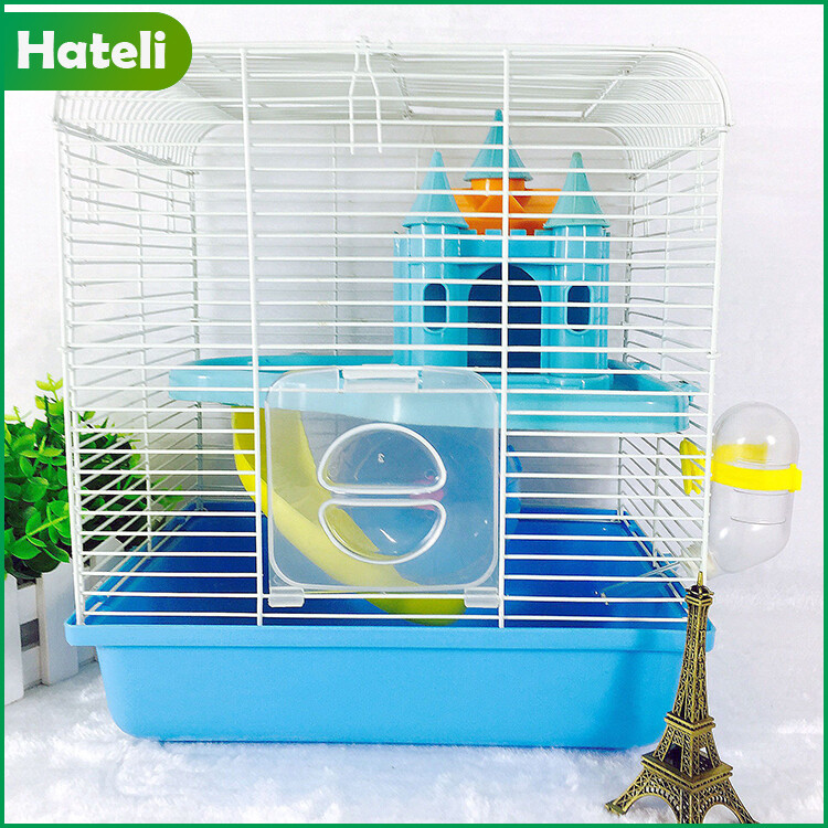 【HATELI】（27*21*32cm）Pet Cage Small Pet Cage Portable Cage Colorful Ancient Castle Small Pet Cage