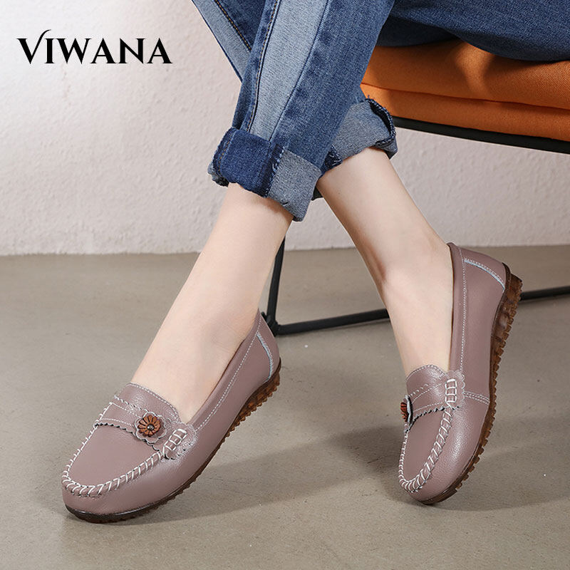 VIWANA Flat Shoes For Women Korean Style White Loafers Ladies Boat Shoes  Plus Size 35 to 41 Soft Sole Casual Doll Shoes For Ladies On Sale Comfort 