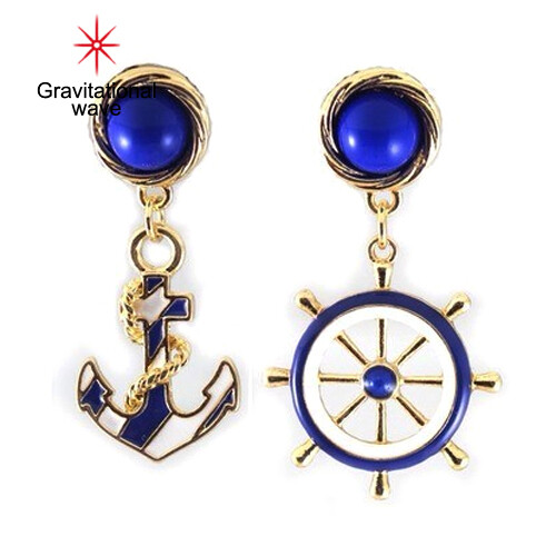 Gravitational wave Women's Elegant Navy Anchor Helm Style Alloy Long Dangle Drop Jewelry Earrings