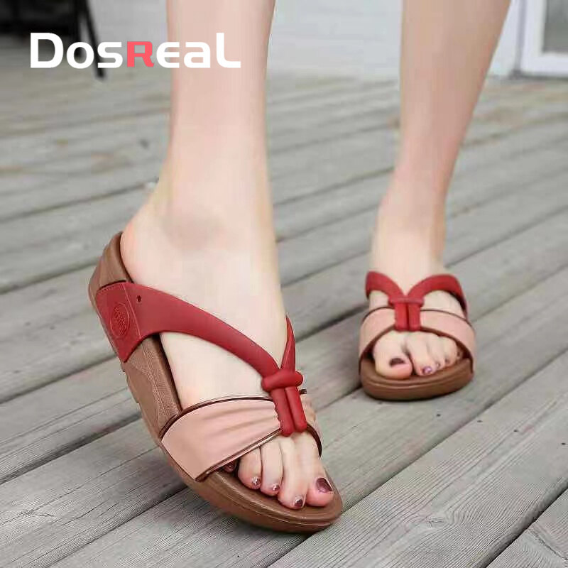 Dosreal wedge slippers for women on sale korean style peep toe platform sandals with heel flipflop laides wedge shoes 松糕鞋女 拖鞋女外穿