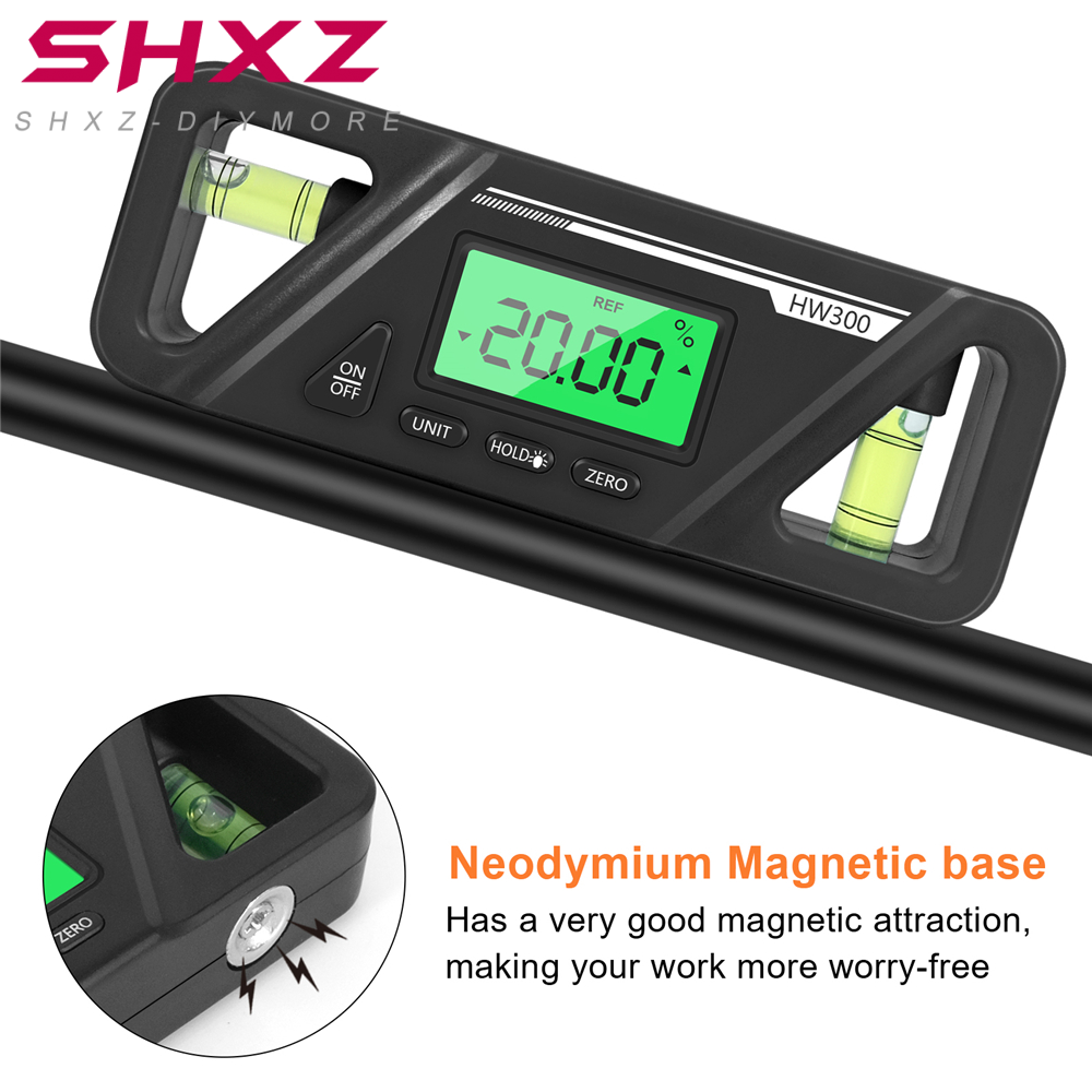 Foriot HW-300 90 Degree Ruler Digital Display Inclinometer Level Meter Protractor Angle Meter Digital Protractor Inclinometer Level Meter Goniometer Measuring Inclinometer Magnet