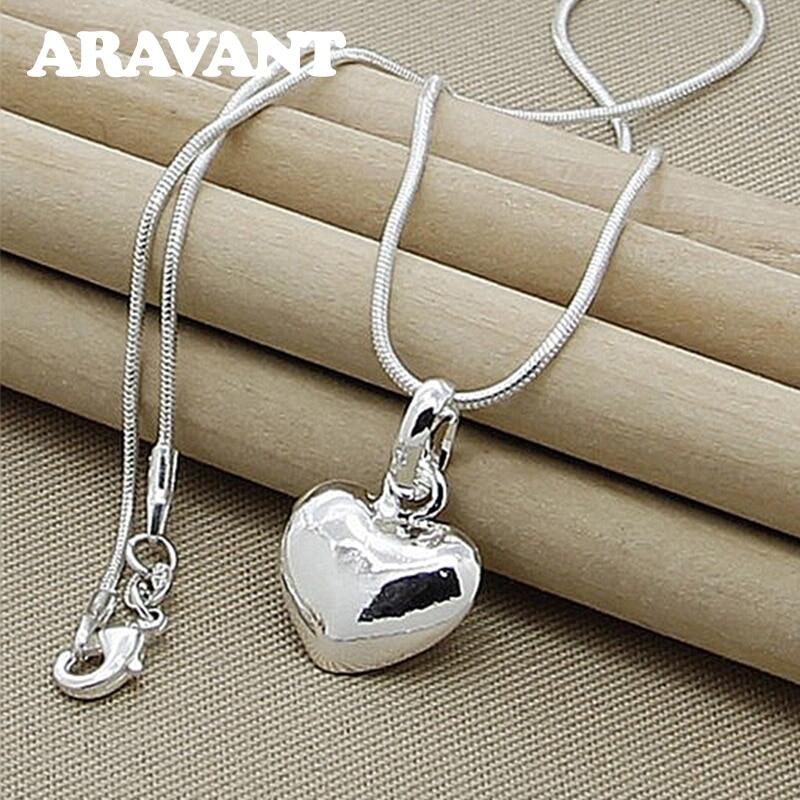Silver Heart Necklace Chain For Women Girls Silver Jewelry