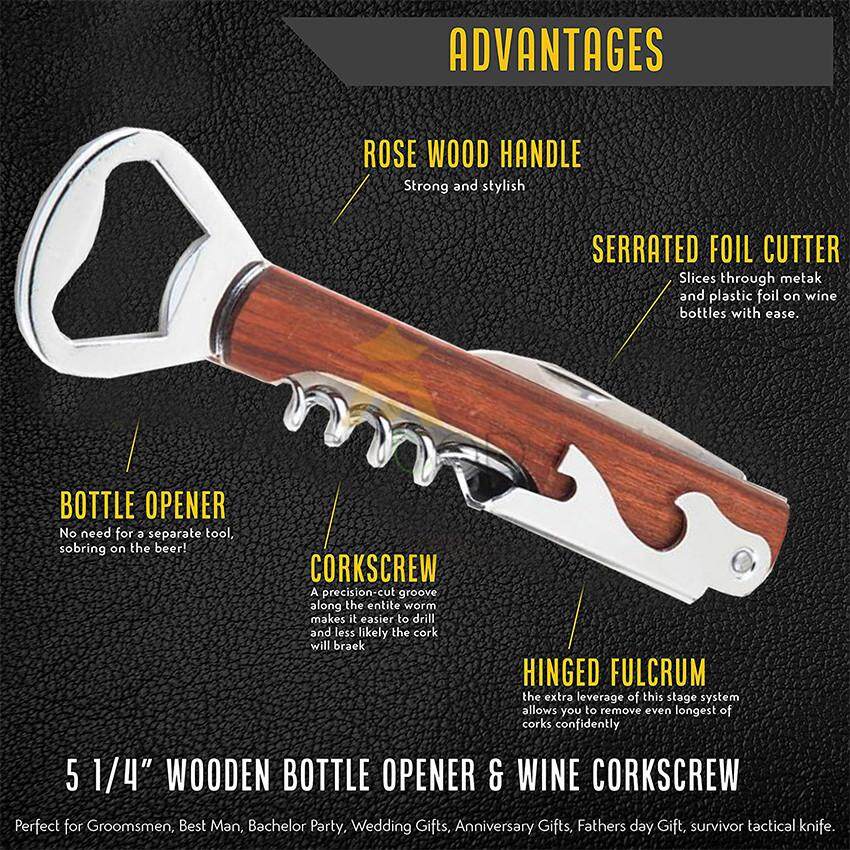 3-In-1 Design Waiters Corkscrew Wood Handle Wine Bottles Opener Foil Cutter Gift